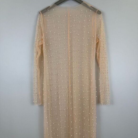 Louatui Women's Mesh Pearl Cover Up See Through Long Sleeve Dress Summer Swimwea - Picture 7 of 11